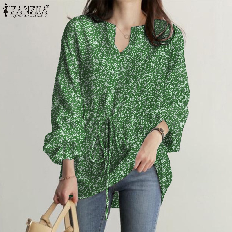 Zanzea Áo Kiểu Tay Dài Rút Dây Eo Co Giãn In Họa Tiết Thời Trang Cho Nữ