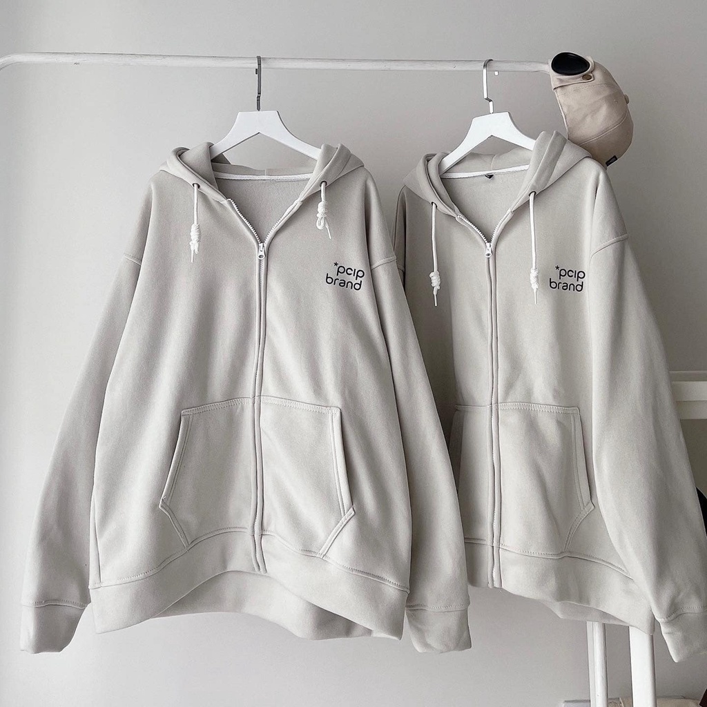 Áo khoác hoodie zip PCIPT màu XÁM TRO form rộng nam nữ - vải nỉ lót bông - SHOP MAYLAN