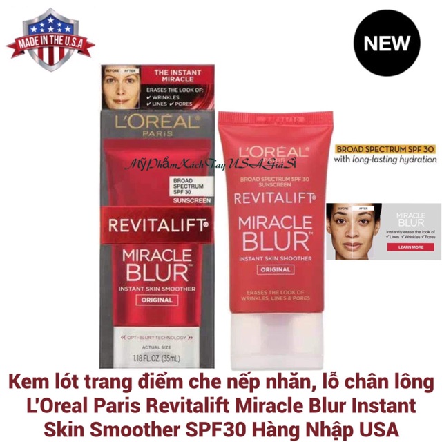 [HàngMỹ]Kem lót trang điểm che nếp nhăn, lỗ chân lông L'Oreal Paris Revitalift Miracle Blur