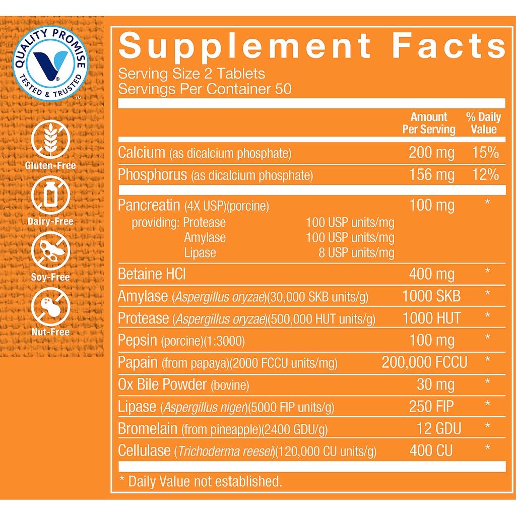 Men tiêu hóa hỗ trợ đường ruột The Vitamin Shoppe Multi-Enzyme 100 viên