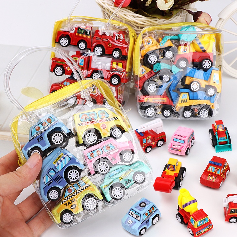 Set 6 xe hơi/ máy xúc/ xe cứu hóa đồ chơi mini kéo lùi 2022 cho bé trai