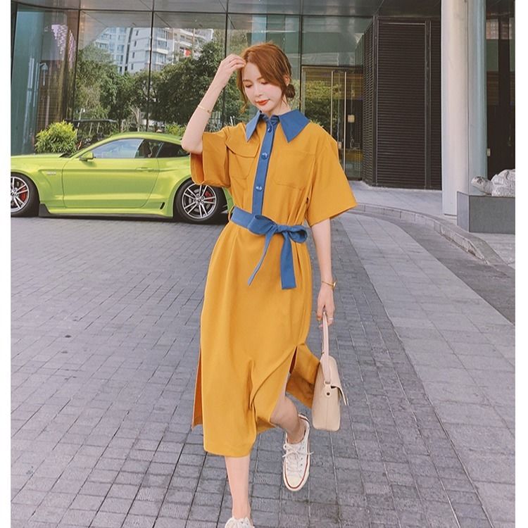 Women's mid-length skirt new Korean student temperament slim flower bell flower dress Mori retro style