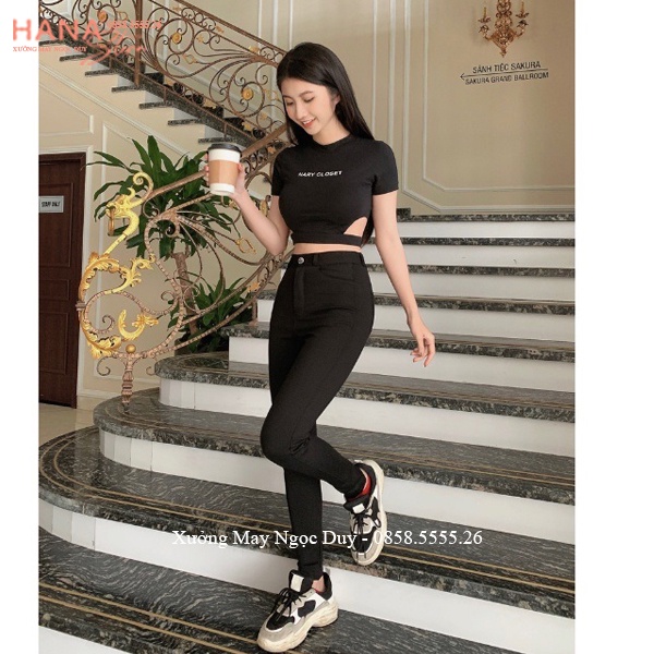 Quần legging nữ đi học làm công sở khuy cài khóa kéo vải umi co dãn kiểu quần tây legging nữ dài cạp cao phối áo sơ mi