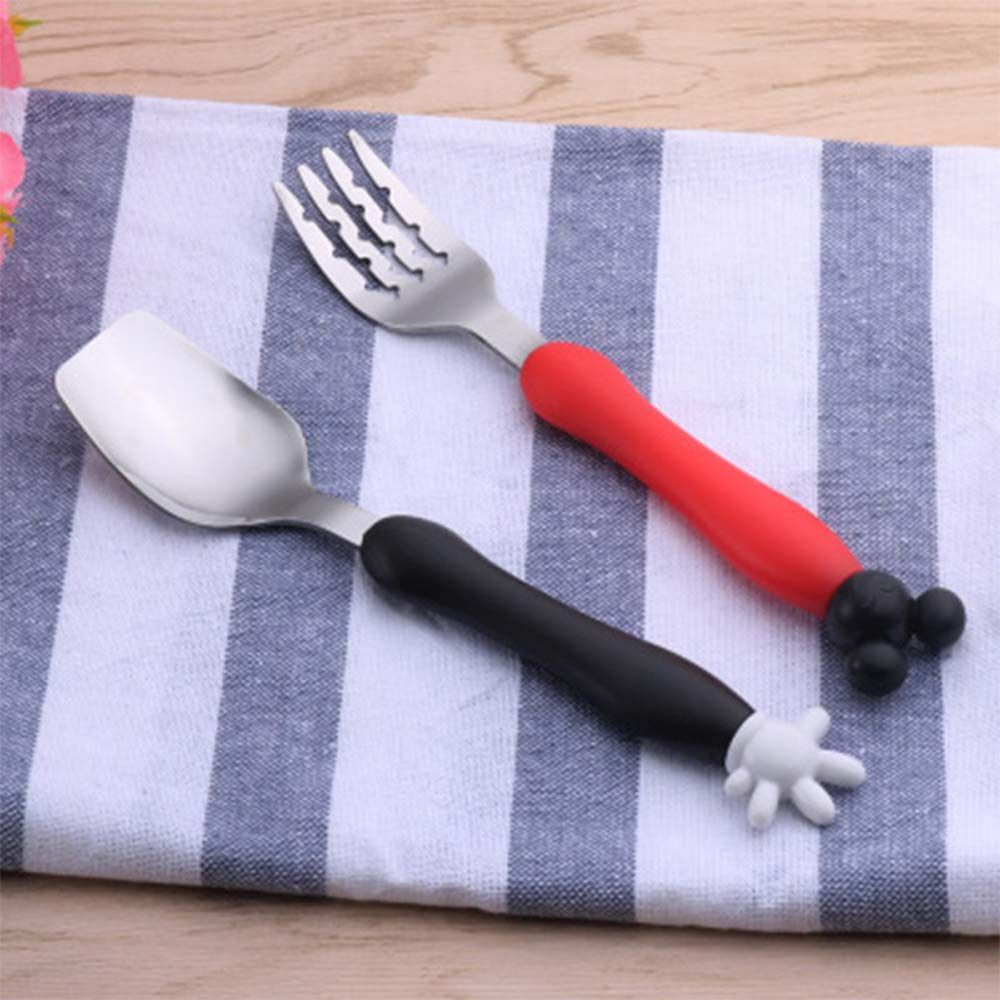 Bộ muỗng nĩa bằng thép không gỉ 2 món họa tiết hoạt hình cho bé