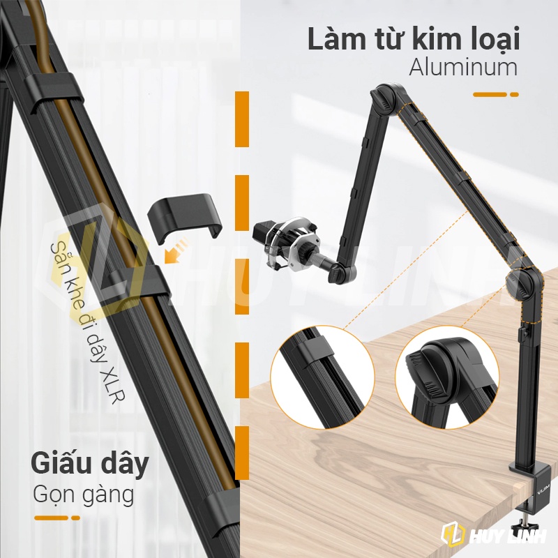 VIJIM LS24 Tay Boom ARM giá treo Camera Mobile Đèn Led Micro Cao Cấp- Khả năng tải 2Kg