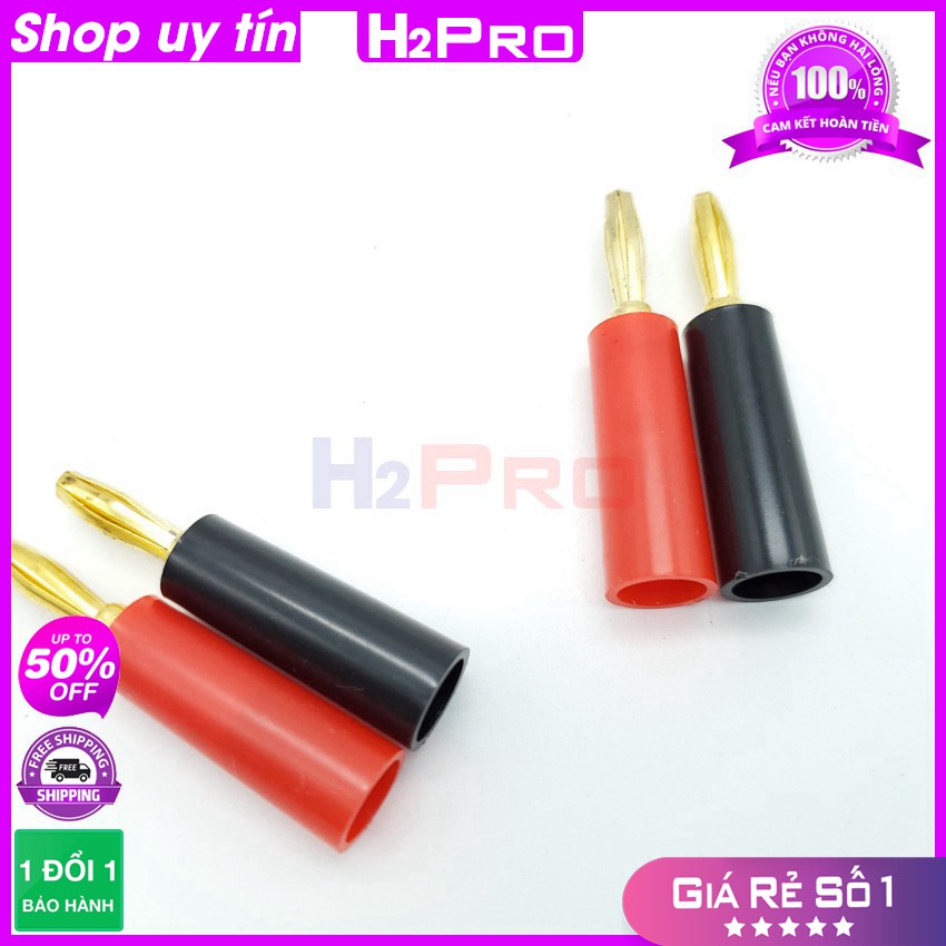 Combo 4 Giắc Cắm Bắp Chuối Chống Ăn Mòn-Chống Sôi Nhiễu, Jack Bắp Chuối 4Mm Đực Mạ Vàng-Combo Gồm 2 Đen-2 Đỏ-H2Pro Audio