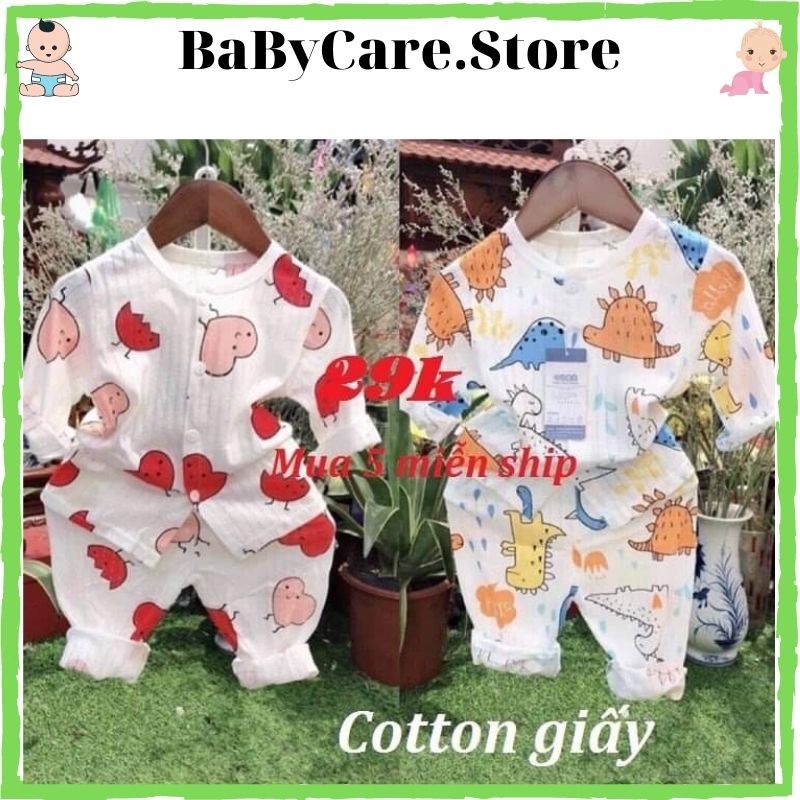 Sale! Bộ quần áo trẻ em cotton giấy Dài tay cài khuy giữa cho bé trai và bé gái 3-15kg