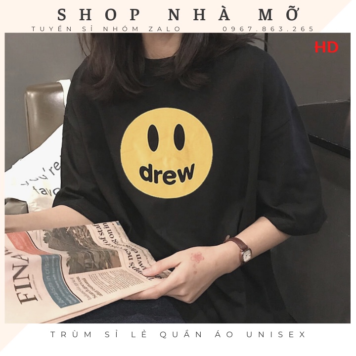 Áo thun nam nữ form rộng drew, áo phông tay thụng unisex chất cotton thoáng mát