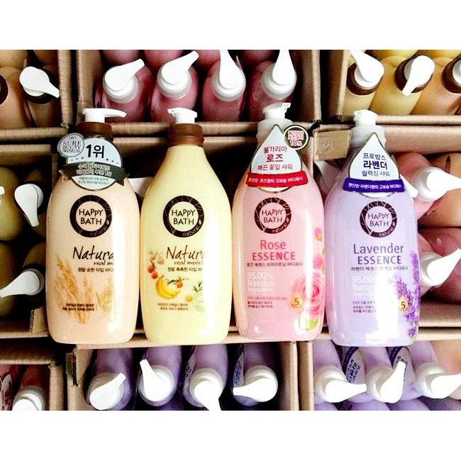 [Mẫu mới] Sữa tắm Happy Bath Hàn Quốc 900ml Hoa Hồng, Gạo, Lavender