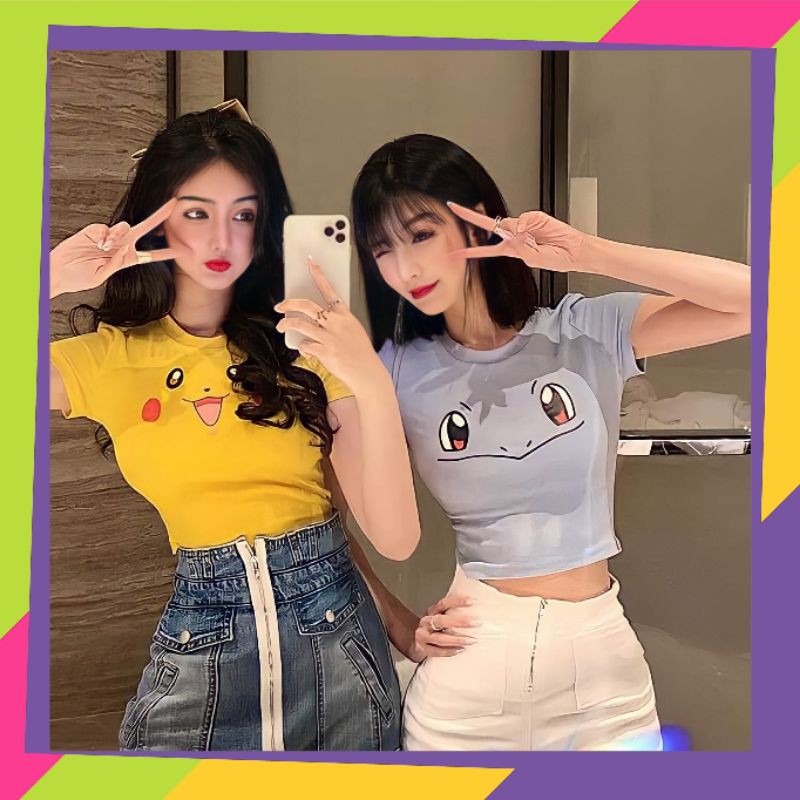 Áo croptop Pikachu tay ngắn đủ màu