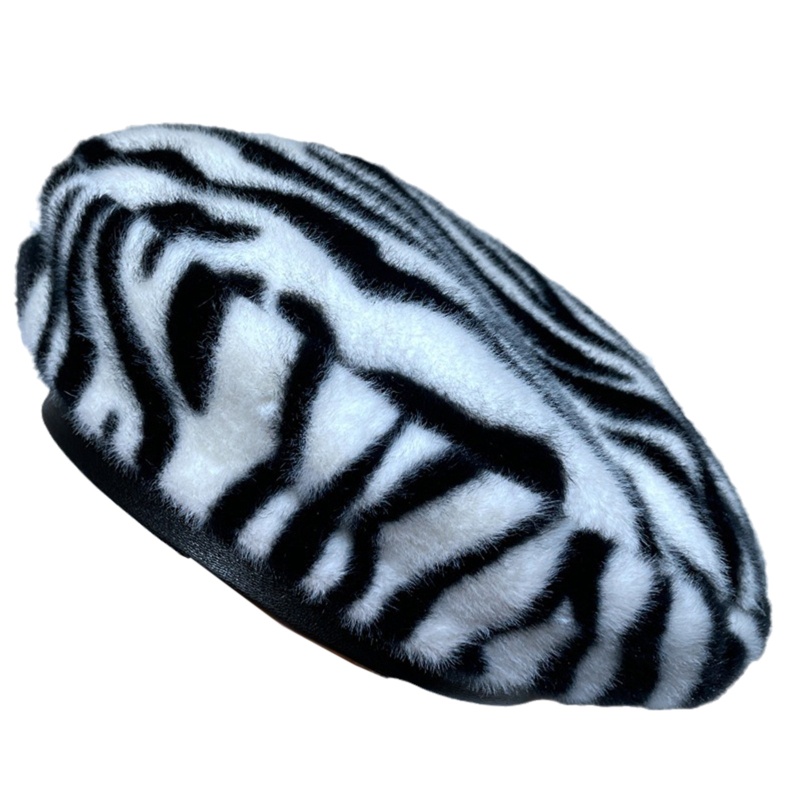Mũ Beret Vải Lông Họa Tiết Da Báo / Ngựa Vằn Thời Trang Thu Đông