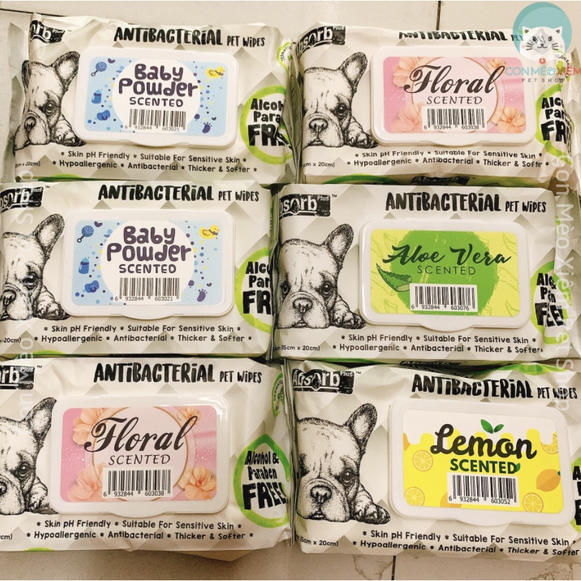 Khăn ướt giấy cho chó Kit cat kháng khuẩn antibac pet wipe, đồ dùng vệ sinh cho cún Con Mèo Xiêm