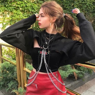 Áo croptop hoodie kèm chain