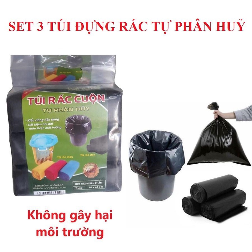Combo 3 cuộn túi rác đen tự phân hủy