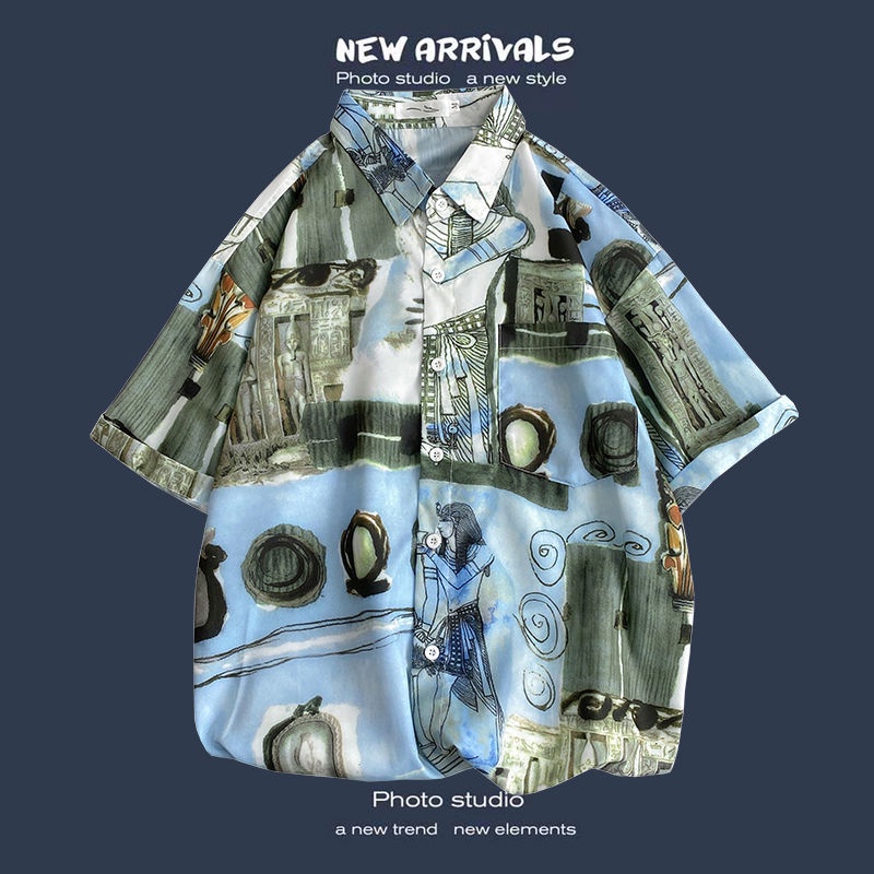 Áo Sơ Mi Hoa Ngắn Tay Dáng Rộng Trẻ Trung Cá Tính Cho Nam