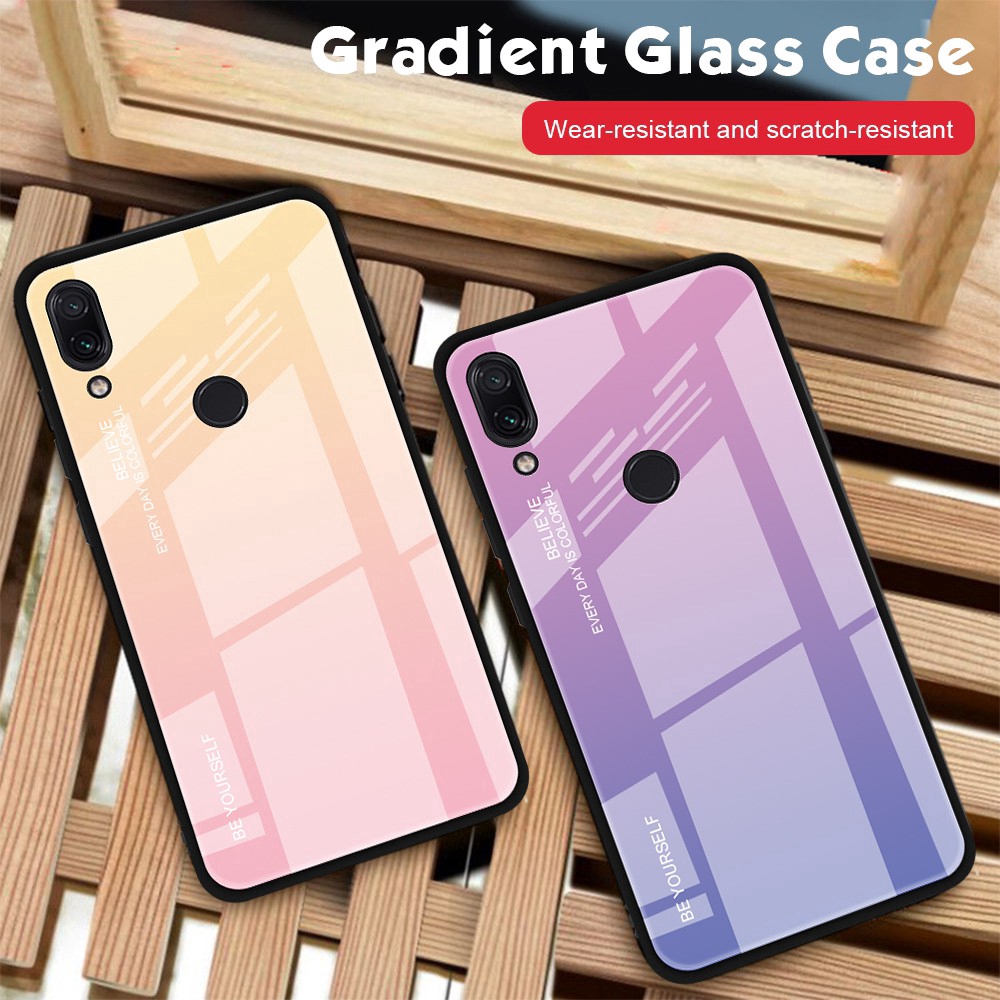 Ốp điện thoại kính cường lực màu gradient Xiaomi Redmi Note 7 6 5 Pro 5plus 6A