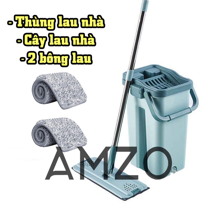 [QUÀ TẶNG MÓC DÁN TƯỜNG ĐƠN 1000] Bộ lau nhà tự vắt 2 ngăn 360 độ (kèm 2 bông lau) cao cấp AMZO