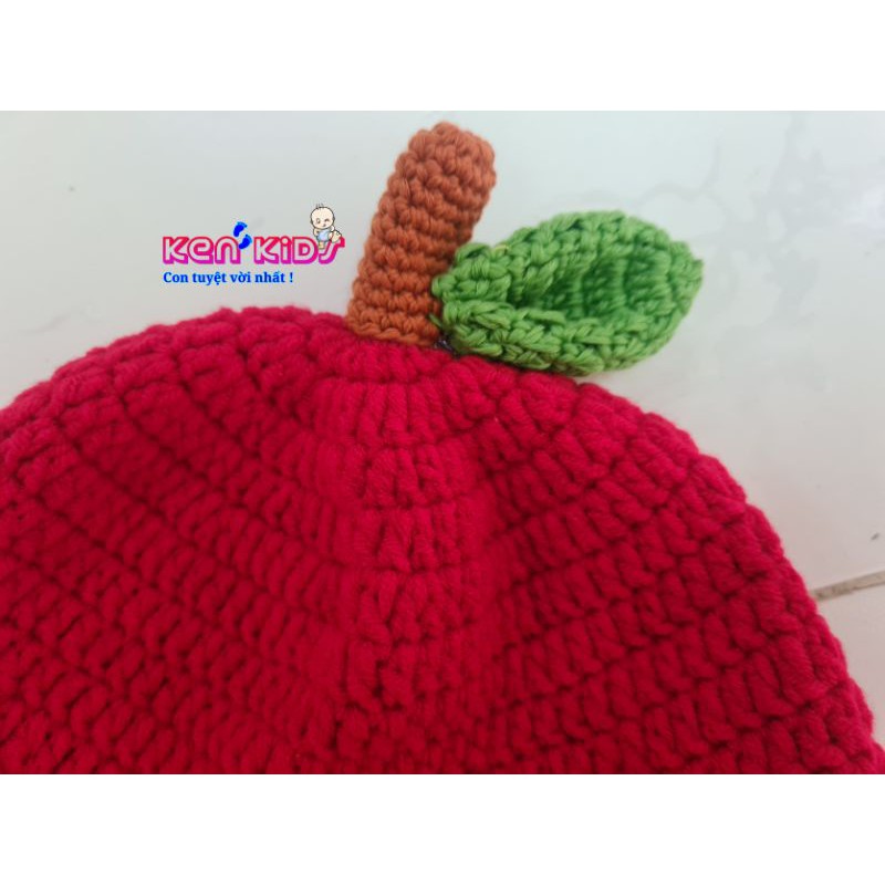 Nón mũ len mềm Táo Đỏ kèm bím tóc giả cho bé (4-8 tháng)