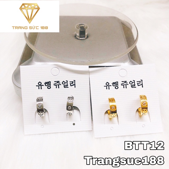 Bông tai titan dạng tròn đính đá BTT12