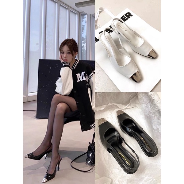 Giày sandal Rosé hở gót mũi bạc đế nhọn cao 6cm