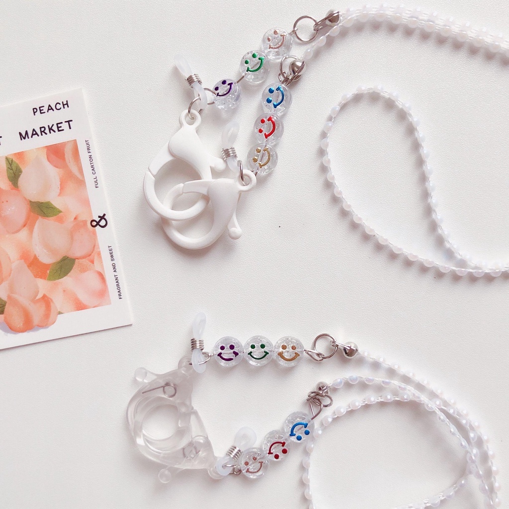 Dây Đeo Mắt Kính Gắn Hạt Acrylic Họa Tiết Mặt Cười Đơn Giản Chống Thất Lạc