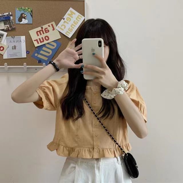 Áo Sơ Mi Cổ Vuông Tay Ngắn Thời Trang Mùa Hè Phong Cách Pháp Ngọt Ngào Cho Nữ