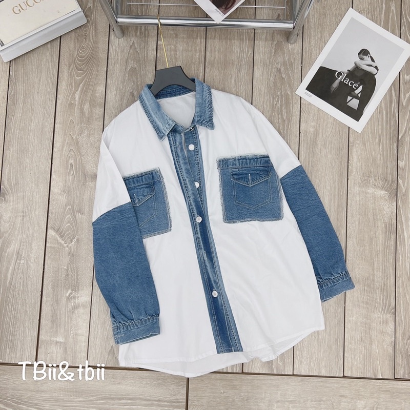 Áo sơ mi nữ, áo sơ mi pha bò hàng QCL1