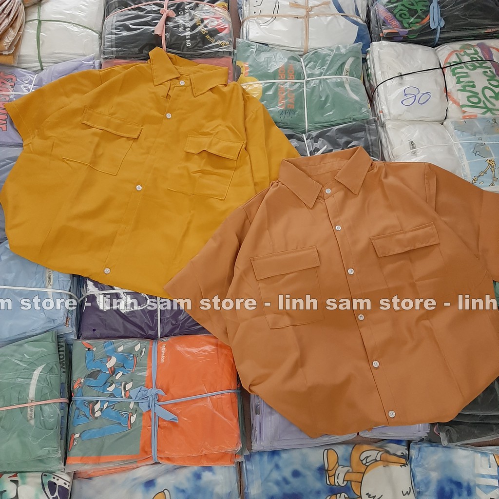 Áo sơ mi nữ SAM CLO cổ bẻ tay ngắn - lỡ ulzzang form freesize dáng rộng unisex mặc cặp, nhóm, couple TRƠN HAI TÚI | BigBuy360 - bigbuy360.vn