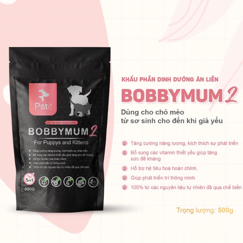 Pate Dinh Dưỡng Thực Vật BOBBYMUM 2 -  Dùng được cho SỎI THẬN, LÒI DOM, ĐIỀU TRỊ BỆNH - Thức Ăn cho Chó &amp; Mèo - Petit