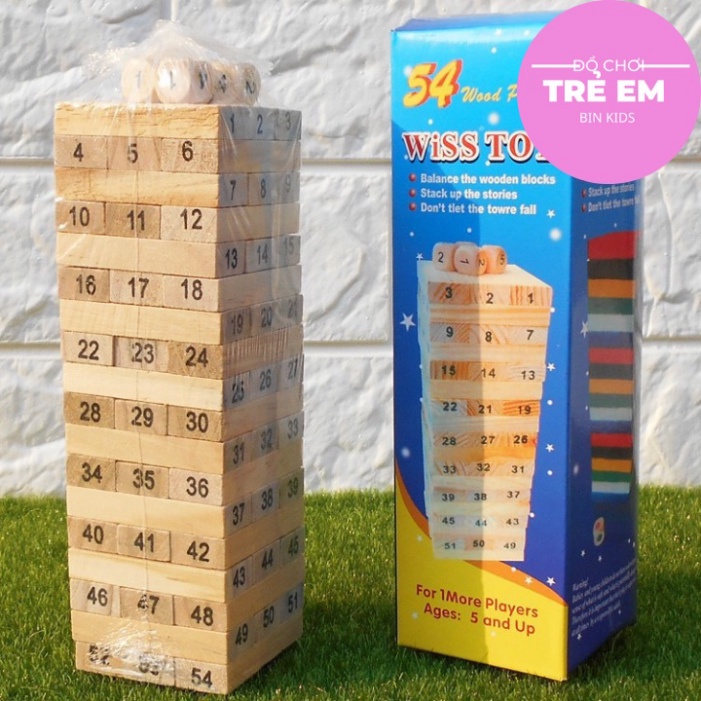 Bộ Đồ Chơi Rút Gỗ 54 Thanh &lt;Kèm 4 Xúc Xắc&gt; - Tăng Khả Năng Sáng Tạo Và Tư Duy Logic cho bé