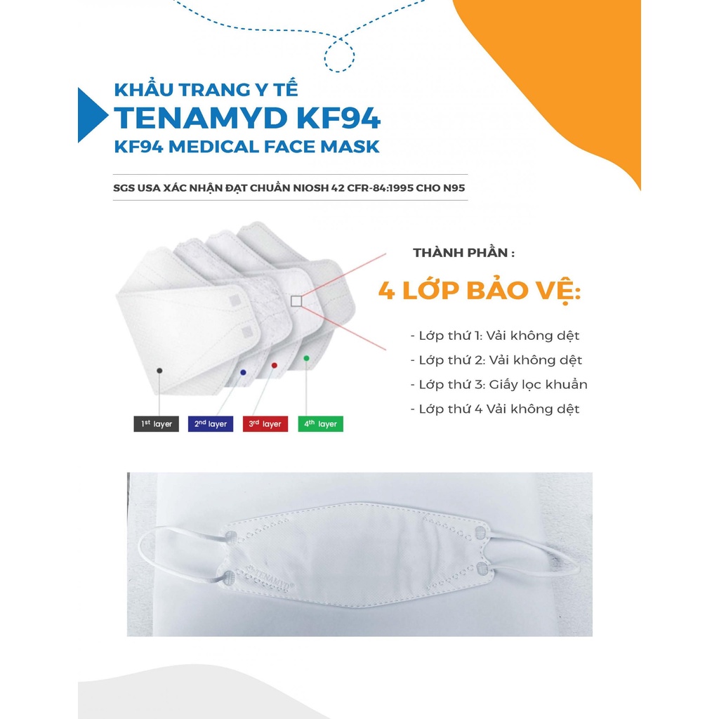 ✅[Chính hãng Tenamyd] Khẩu trang y tế cao cấp 4 lớp Tenamyd KF94 và Fm N95 ( 5 lớp kháng khuẩn )