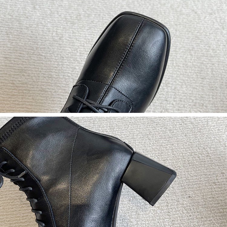 Giày bốt Martin IELGY mũi vuông gót dày có dây kéo sau lưng phong cách cổ điển cho nữ