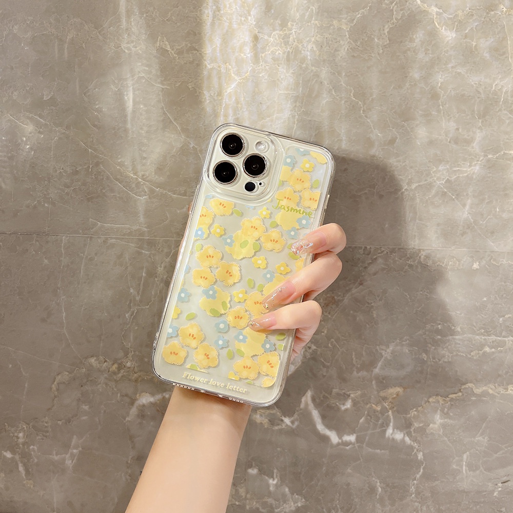 Ốp Điện Thoại Trong Suốt Họa Tiết Hoa Vàng / Xanh Dương Xinh Xắn Cho Iphone 14 7 / 8 SE2020 7 + 8 PLUS 11 12 13 Mini PRO MAX