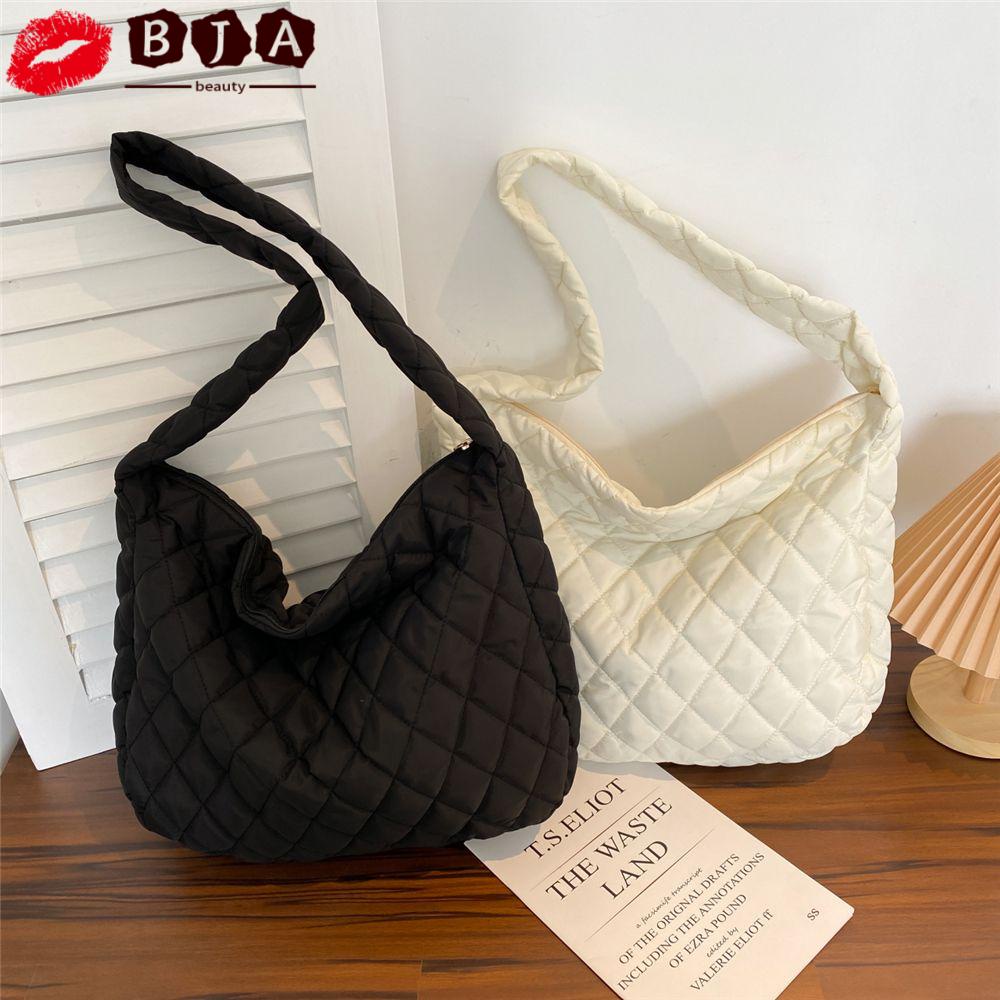 ✪ ω ✪Túi xách tote đeo vai kẹp nách đệm cotton chần bông siêu nhẹ cỡ lớn kẻ sọc ca rô nhiều màu sắc cho nữ