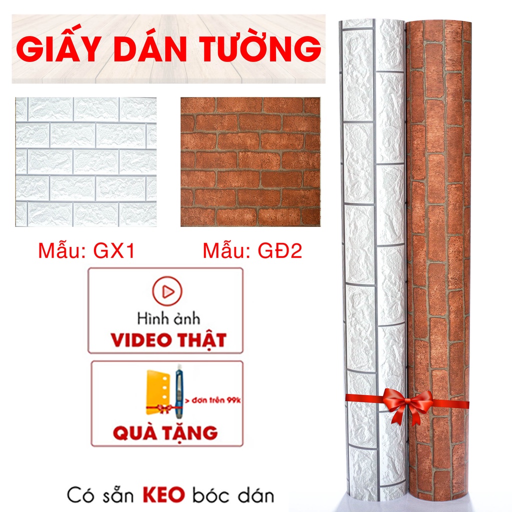 Giấy dán tường decal hoạ tiết giả gạch 3D có sẵn keo bóc dán mặt sau khổ 1,2m