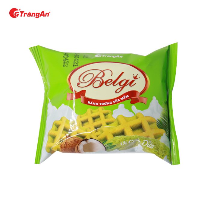 Thùng 12 hộp bánh Belgi trứng sữa mềm vị cốm dừa 322g, phù hợp với trẻ nhỏ, hạn sử dụng 12 tháng