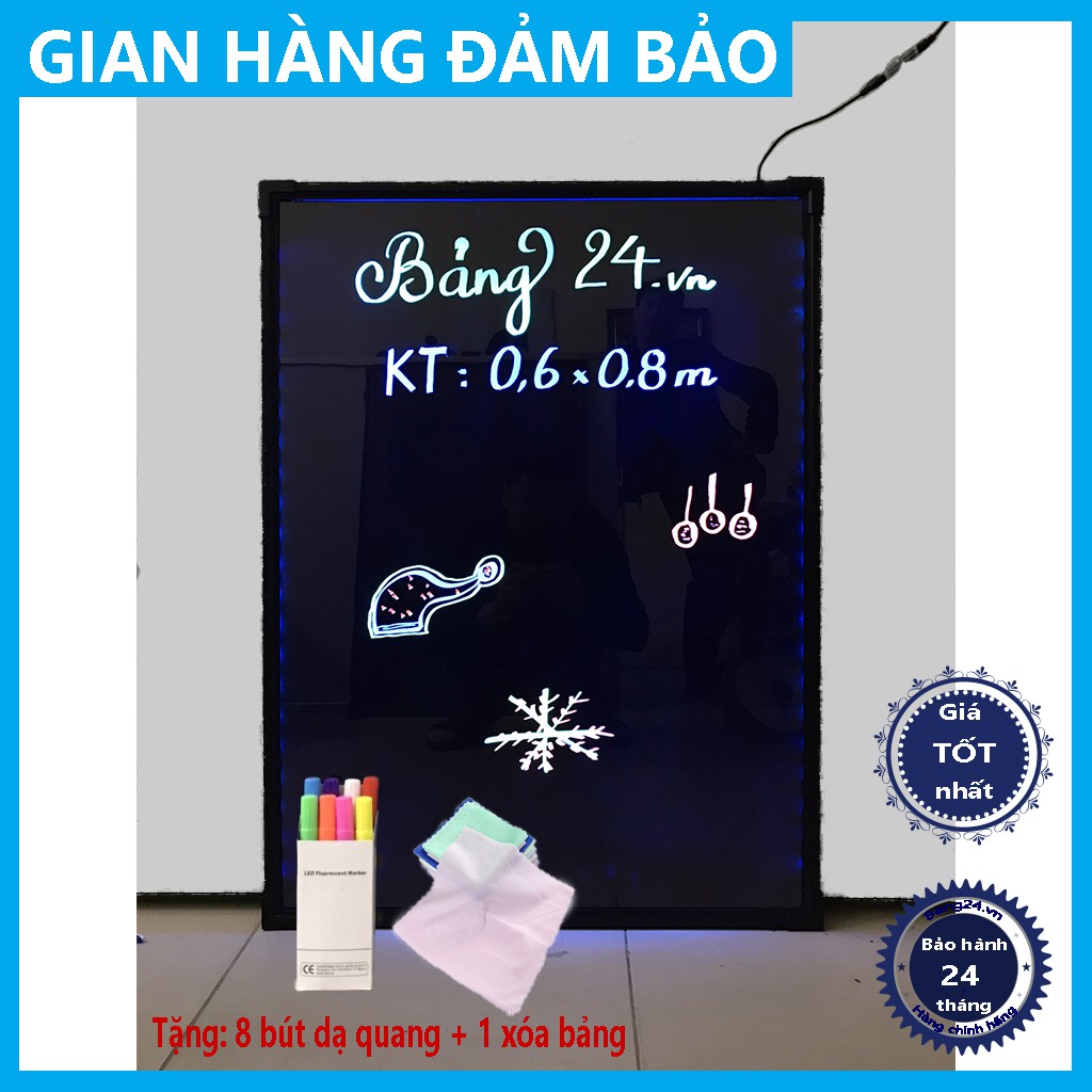 Bảng Huỳnh Quang Treo Tường, KT: 0,6x0,8m (Tặng kèm: 8 bút dạ quang 8 màu + 1 xóa bảng)