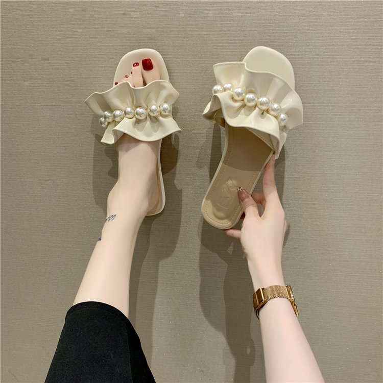 Fashionable Pearl Decorationflat Sandals Slipper Women Shoes