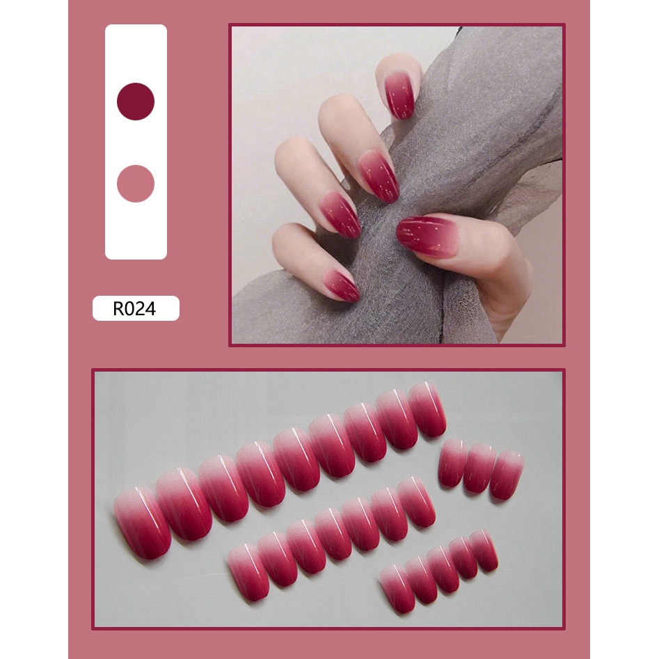 【Yulin】24Pcs Graded Color Fashion False Nails Finished Nail Patch Short Fake Nails Wearable Nails Stickers Waterproof