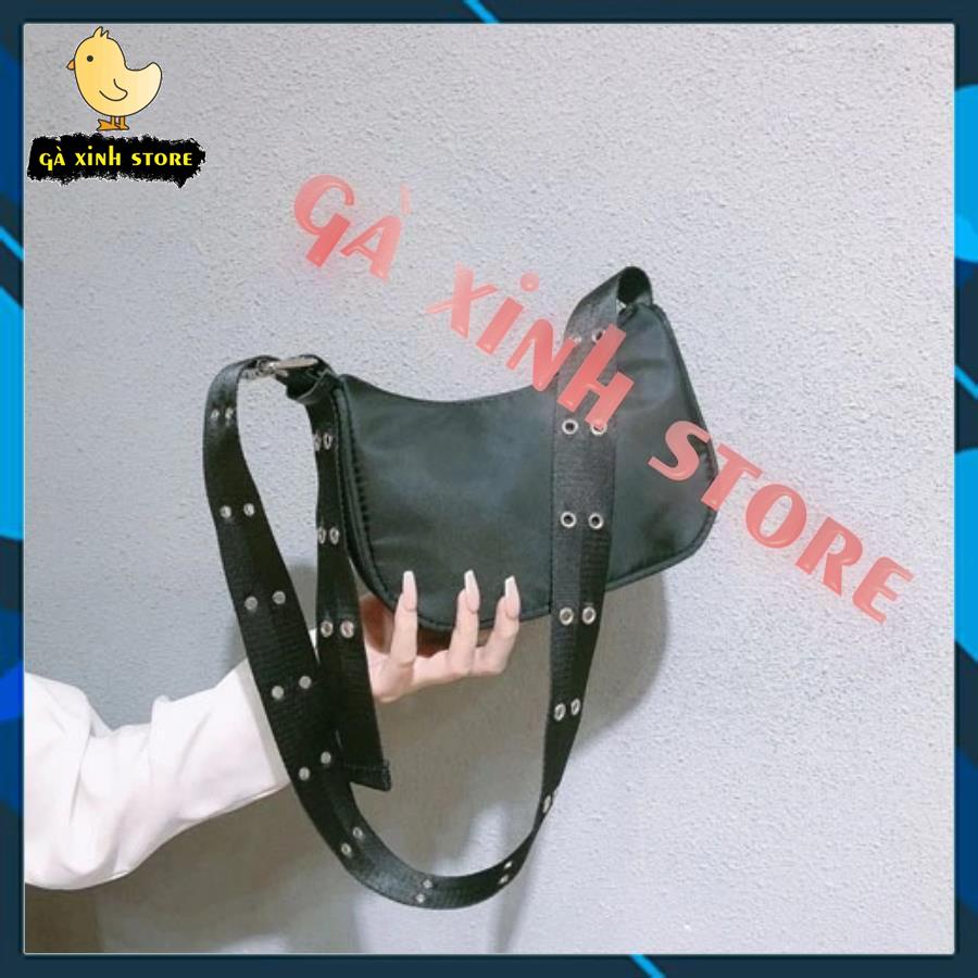 Túi Tote nữ mini đeo chéo vải dù cao cấp kết dây đeo khoen lỗ
