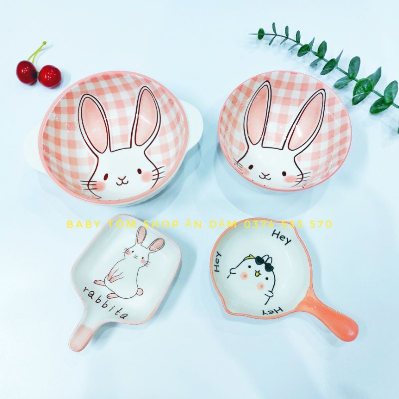 Combo bát ăn dặm gốm sứ thỏ Caro cho bé yêu,NPP Baby Tôm