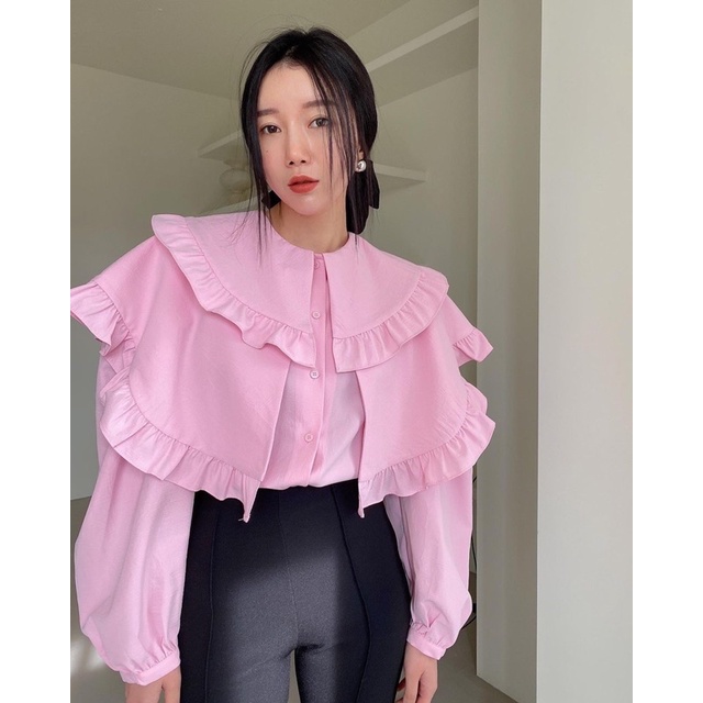 Áo sơ mi cổ bèo tay dài koreastyle