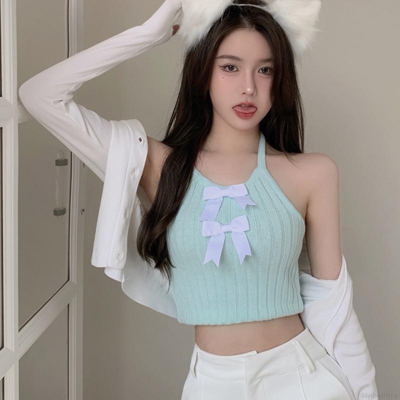 Áo Hai Dây Dệt Kim Màu Trơn Thiết Kế Quyến Rũ Cho Nữ