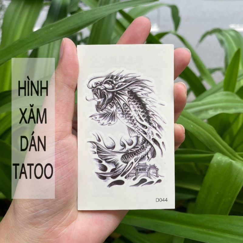 Hình xăm cá chép hóa rồng d44 size nhỏ &lt; 10x6cm. Boss tatoo xăm dán tạm thời