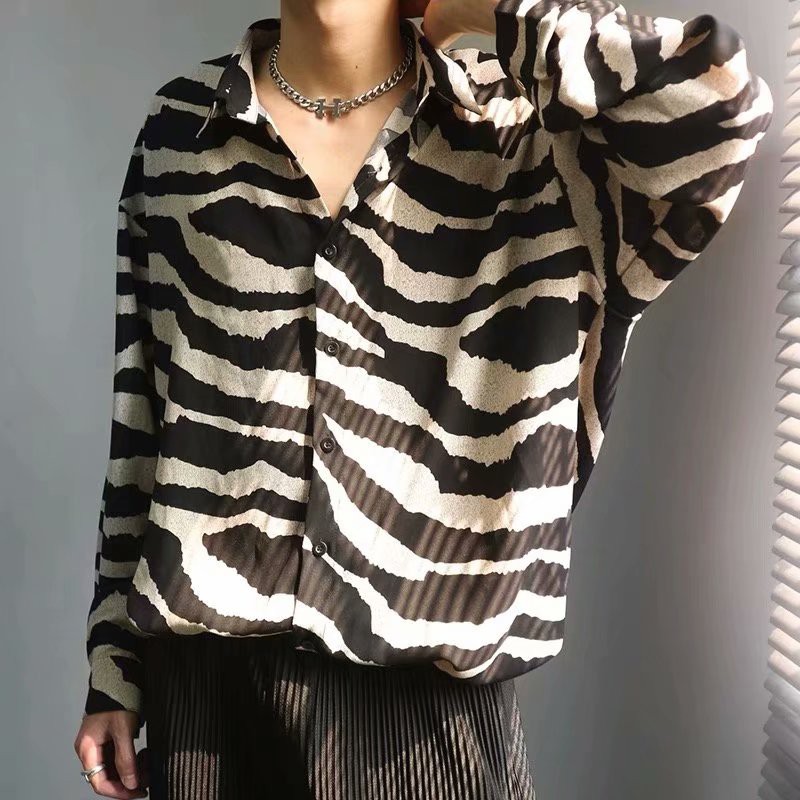 Áo Sơ Mi chiffon Tay Dài Họa Tiết Ngựa Vằn Phong Cách Hàn Quốc Sang Trọng Dành Cho Nam