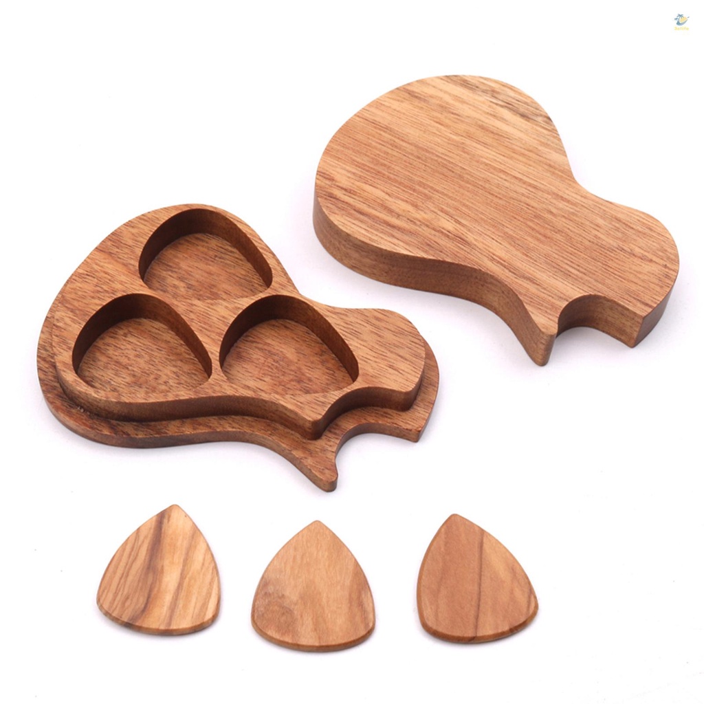 Hộp Đựng Miếng Gảy Đàn Guitar Bằng Gỗ Kèm 3 Miếng Gảy Đàn
