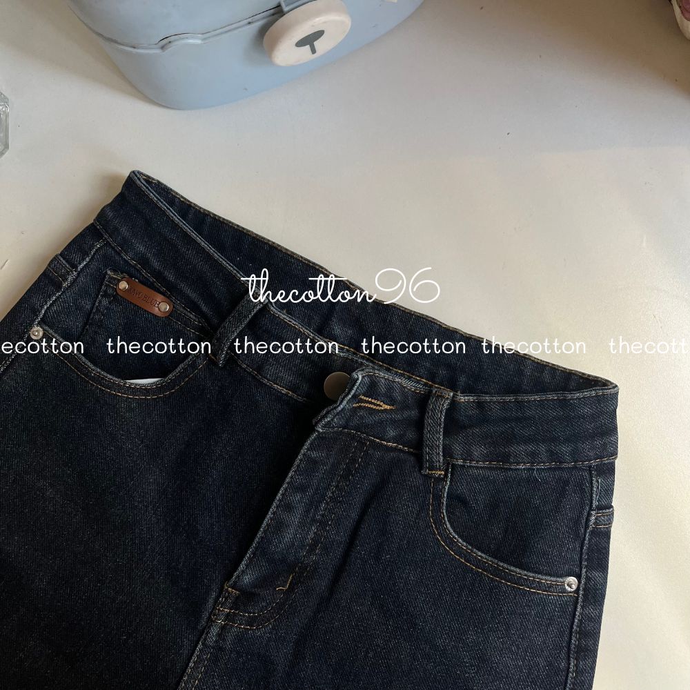 Quần jeans nữ lưng cao ống rộng xanh đậm dáng suông TheCotton Quần bò ống đứng ullzang co giãn