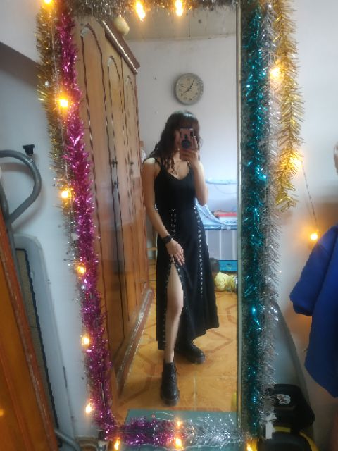 Set Áo + váy dài xe đùi sexy đen full cá tính LADY GHOST
