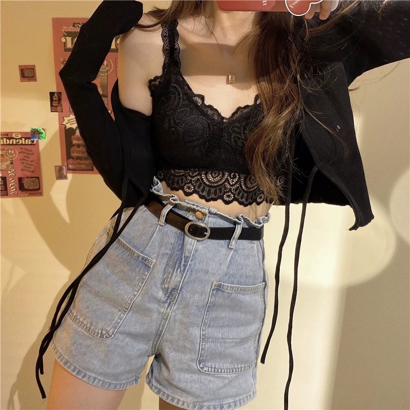 Áo Bra Nữ Ren 2 Dây Dáng Lửng Có Đệm Ngực Hót Mới 077