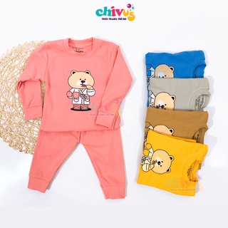 Bộ dài tay cho bé minkey mom áo len tăm dài tay cho bé trai bé gái in hình gấu ngộ nghĩnh đáng yêu
